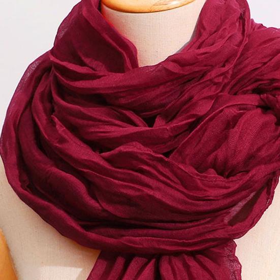 Women Pleated Scarf Thickened Weave Autumn Winter Scarf Solid Color Breathable Shawl Headscarf Outfit Accessories