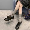 Women's 2025 Genuine Leather Retro Lace-up Ballet Flats with Metal Buckle and Soft Sole