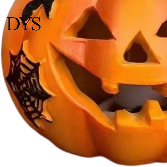 Pumpkin Figurines for Patio Spooky Lighted Figurine, Halloween Engraved Light-Up Resin Indoor Autumn Ornament Statue Tabletop Outdoor Garden