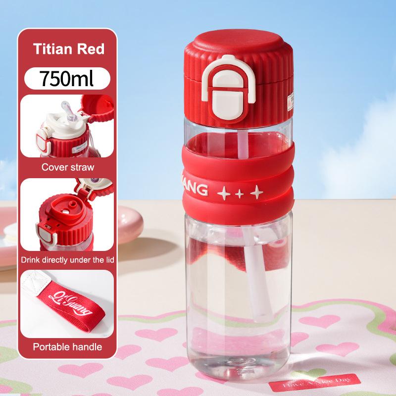 

750Ml Clear Anti-Drop Plastic Large Capacity Portable Outdoor Sports Plastic Cup Bouncing Straw Cup красный