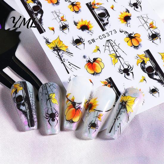 Seasonal Nail Stickers Women for Autumn Halloween, Pumpkin Spider Web Skull Flame Beginners Manicure Decal, DIY Art Supplies Holiday Party