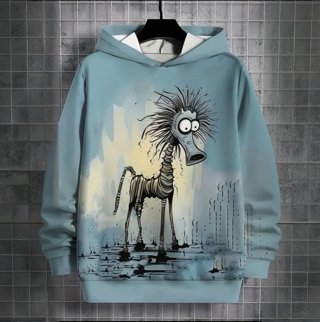 

Мужская осенне-зимняя одежда, толстовки с капюшоном для мальчиков, хип-хоп, пуловер с принтом обезьяны, повседневная толстовка с животными, 2024, новые модные длинные рукава 6XL