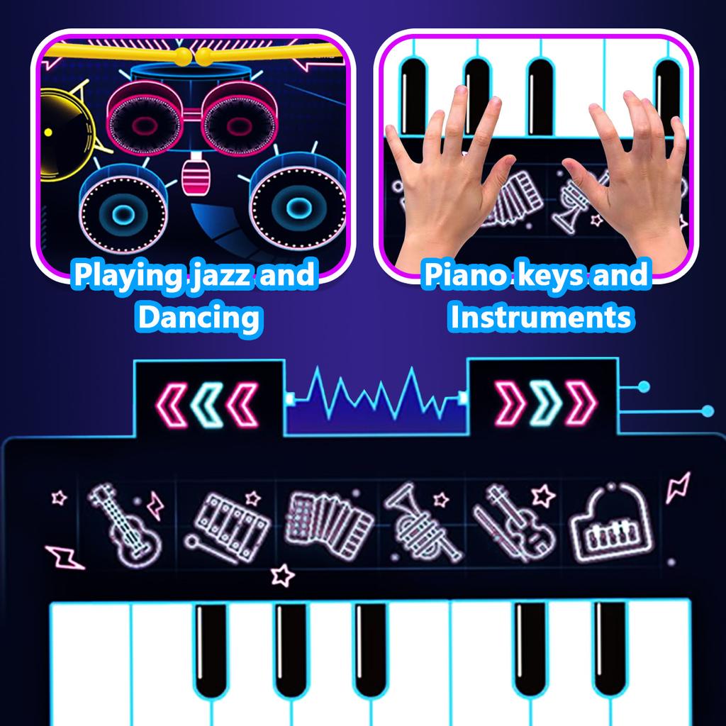 Alfombra de Piano, Alfombra Sensorial Musical de Juego Teclado de Piano y Batería de Jazz Alfombra de Piano Musical con 2 Baquetas para Niños Regalo de Educación Musical