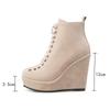 Stivaletti alla caviglia da donna con plateau, scarpe autunnali e invernali, con zeppa, tacchi alti, stringate, stivaletti corti, zeppe in pelle scamosciata nera, scarpe da ballo