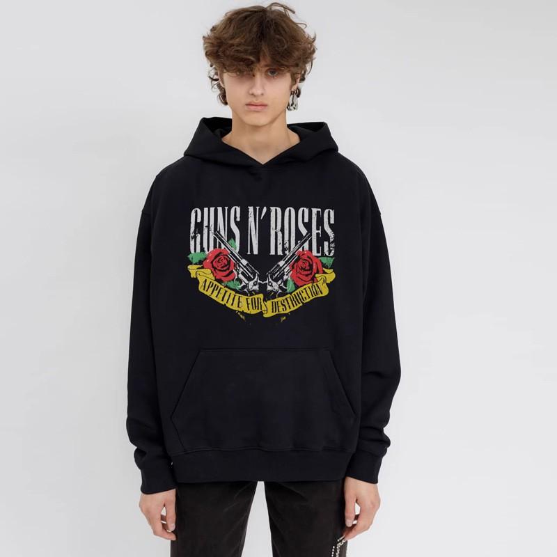 Kafatası Baskılı Unisex Oversize Kapüşonlu Sweatshirt Rock Band Tarzı Pamuklu Polar Astarlı Kışlık Günlük Giyim
