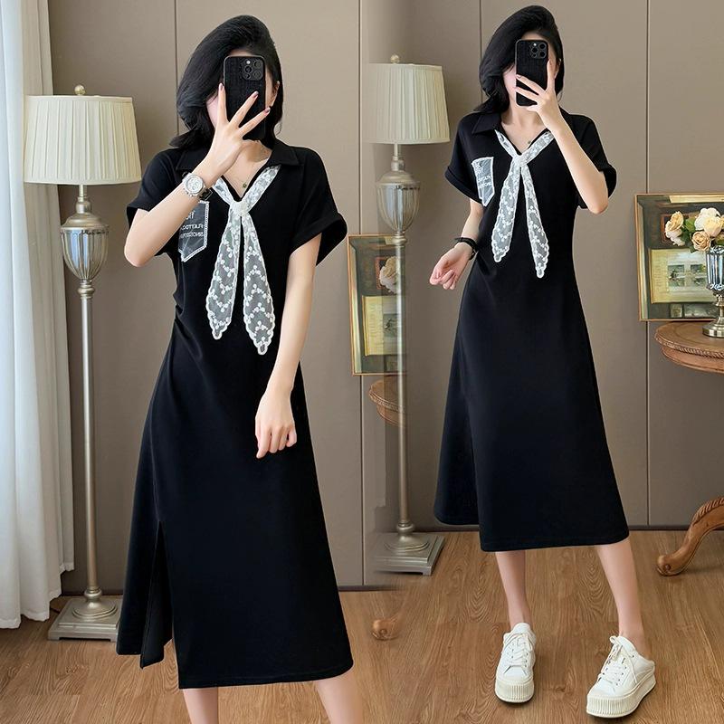 Plus Size Women s Bowknot Slit Midi Dress - Age-Reducing Slimming Summer 2026 Fashion 4XL