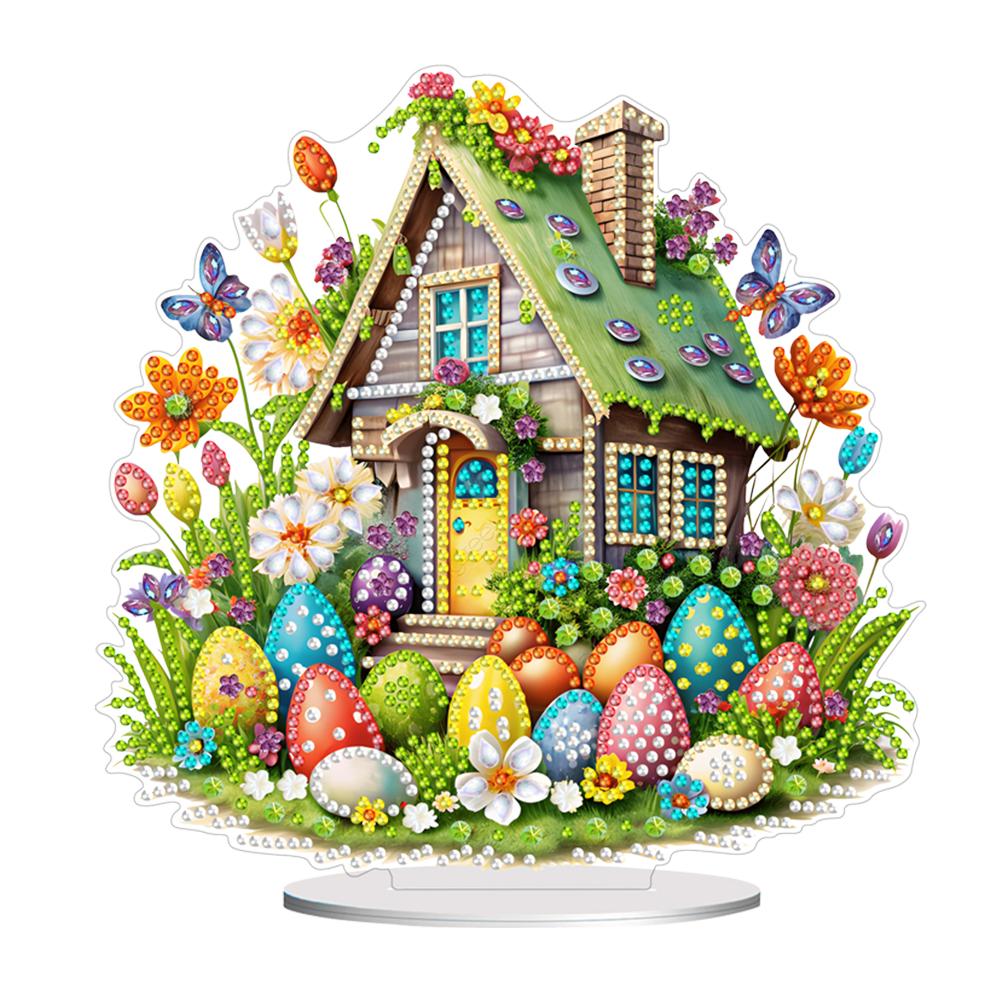 Acrylic Special Shape Easter Flower Rabbit Table Top Diamond Painting Ornament Kits Desktop Diamond Art Kits Bedroom Table Decor