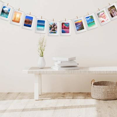 Pacote com 40 Guirlandas de Fotos 40 Pequenos Clipes para Pendurar Fotos Moldura de Foto com 4 Peças de Corda para Fotos Conjunto de Molduras de Fotos de Papelão