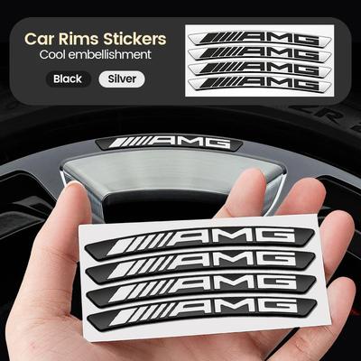 4 Pièces Style de Voiture Jante de Roue Autocollant Logo Aluminium Décalcomanies Cache-Moyeu de Roue Pour Mercedes Benz AMG A B C E G CLA C63 C63S E53 GT SLK W176