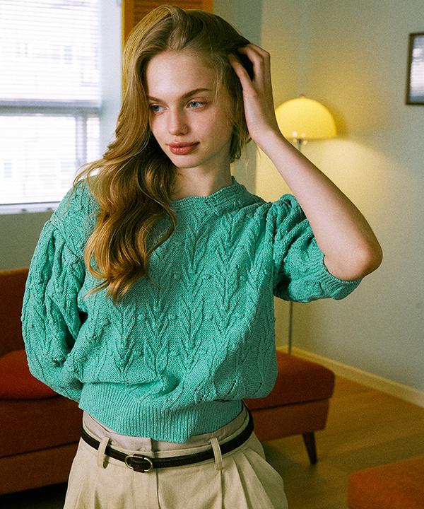 GREENBUTTER Wave Pom Pom Round Knit (Mint)