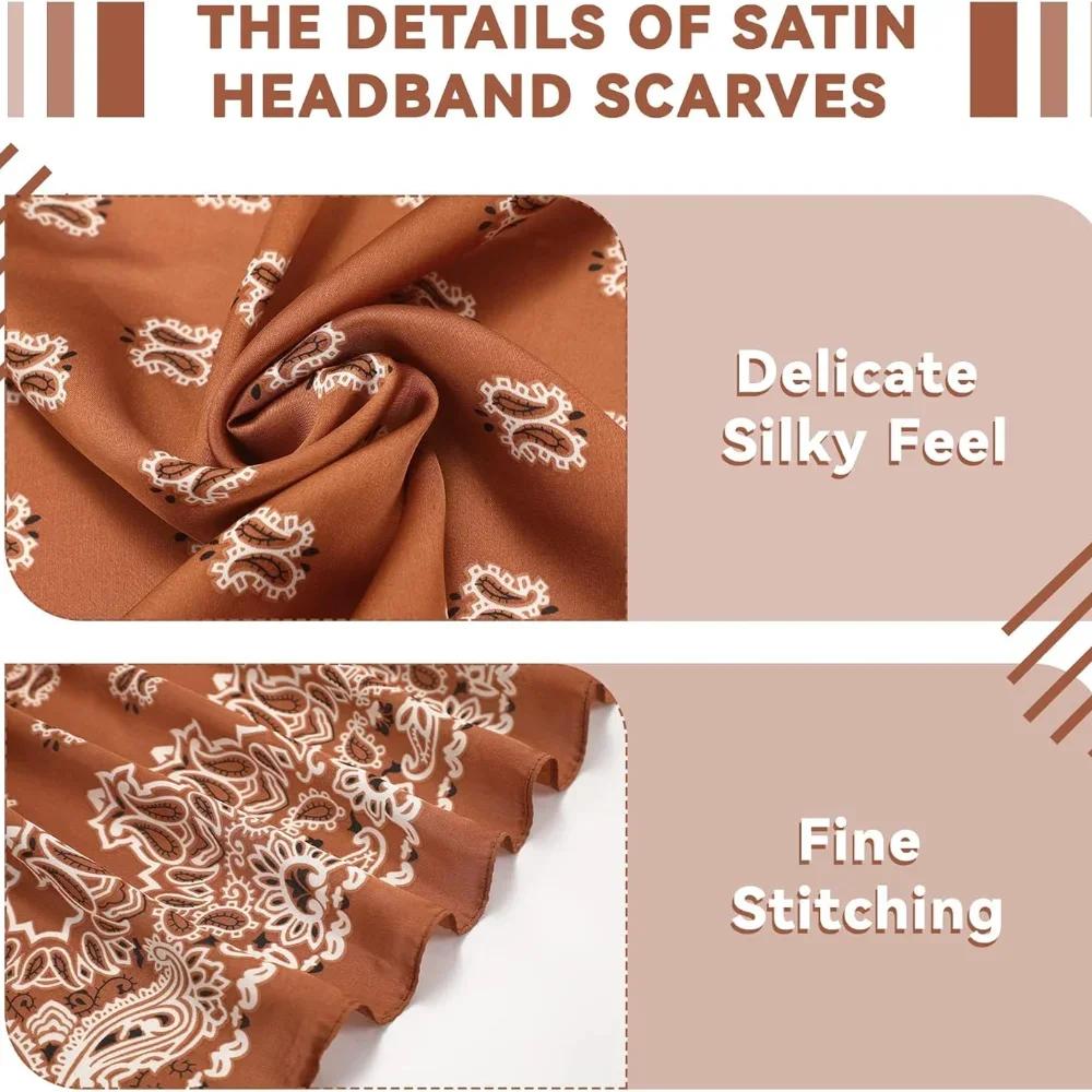 Syhood 70cm Square Satin Head Scarves Satin Bandanas for Women Satin Headband Scarves Silk Feeling Scarf Boho Headwear