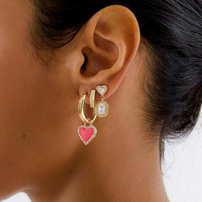 [POPTS] White Basic Heartstone Drop Earrings OTE122528EYI