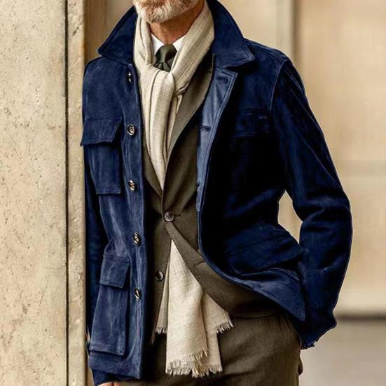 Men's Retro Trench Coat with Multi-pockets Stylish Functional Winter Jacket Cool Solid Color Coat Male Supply