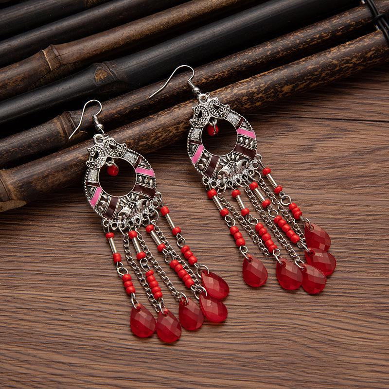 Bohemian Cross-Border Handmade Water Drop Rice Bead Tassel Earrings for Travel Photography