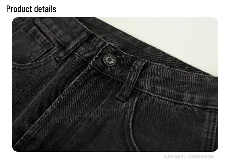 Men's Washed Black Wide-Leg Jeans - Casual Spring Streetwear Style