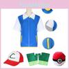 Pokmon Cosplay Kostüm Blauer Mantel Hut Handschuhe Pokéball Anime Set**