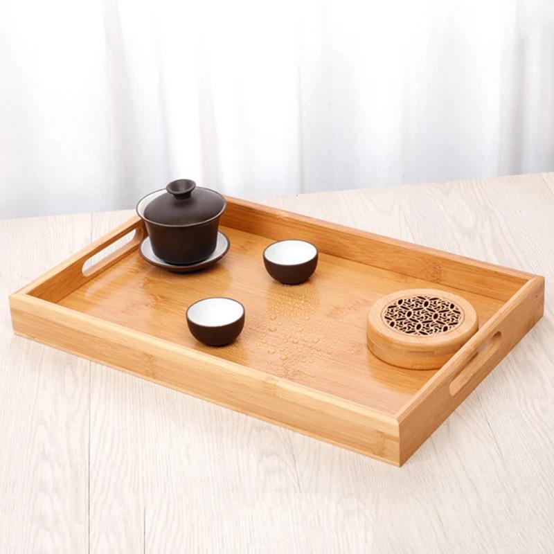 1pcs Eco Friendly Bamboo Rectangular Serving Trays for Kung Fu Tea Cup Fruit Dessert Food Sundries Storage Hotel Dinner Plate