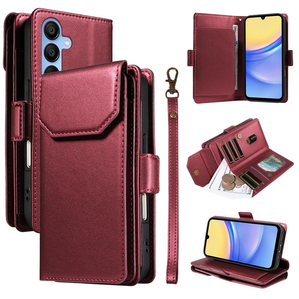 For Samsung Galaxy A15 5G/A15 4G Case with Multi-Card Holder and Strap PU Leather Phone Cover Stand