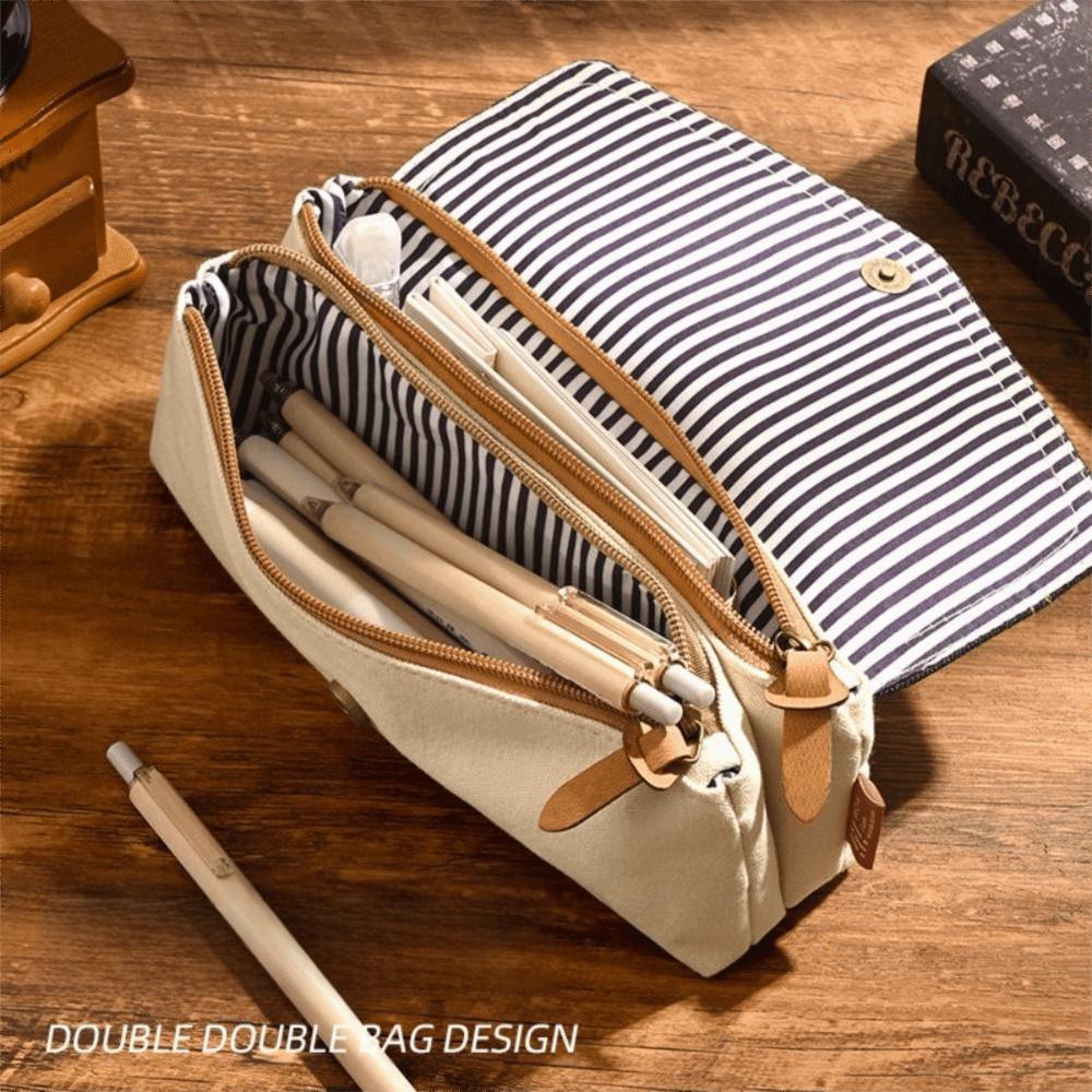 2-Layer Design Vintage Pencil Case Large Capacity Pencil Bag Stationery Organizer  Students Use