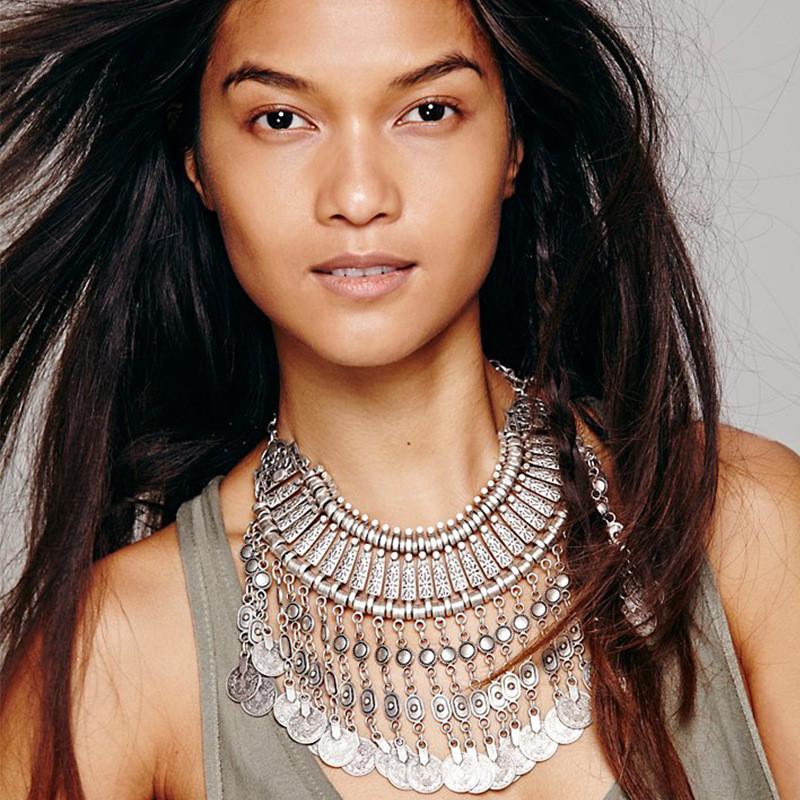 Vintage Mynt Halsband Med Tofsar Och Vattenvågskedja För Boho Stil Smycken