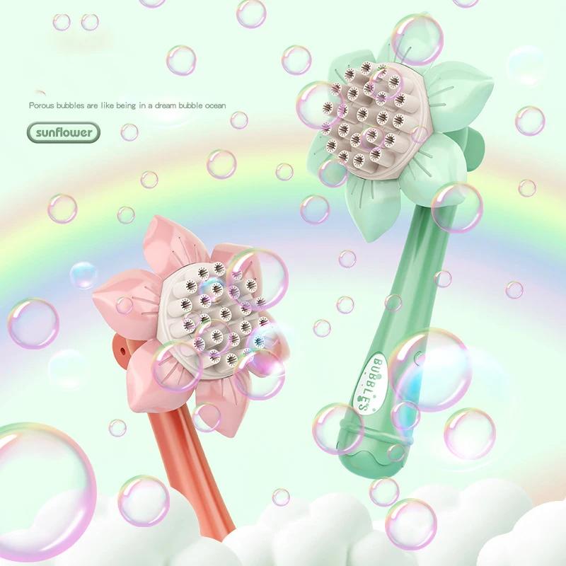 Bubble Machine Sunflower 23 Hole Electric Automatic Bubbles Gun Soap Blowering Outdoor Party Toys for Girls Children Xmas Gifts