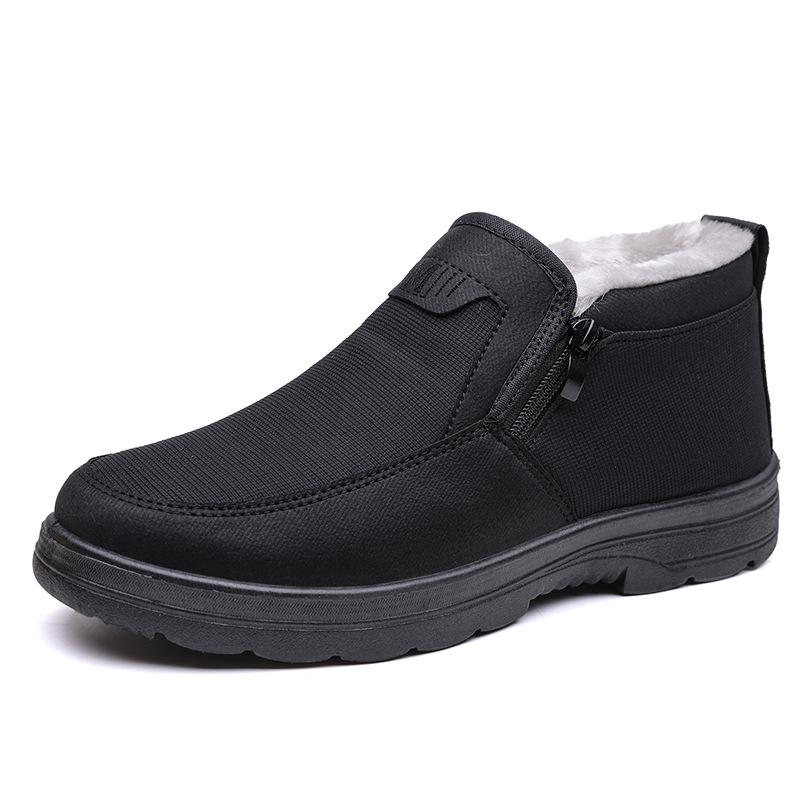 Sapatos Masculinos de Inverno com Forro de Lã de Algodão, Design Slip-On com Zíper Antiderrapante Quente para Pais Idosos