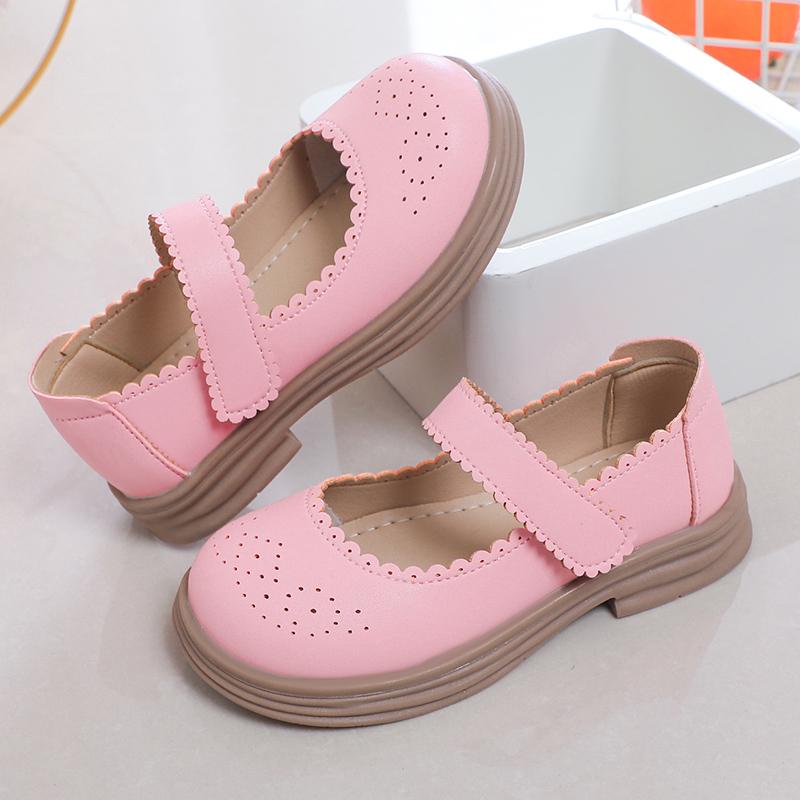 2024 New Soft Girls Casual Shoes Lace Solid Color Non-slip Kids Fashion Leather Shoes Non-slip Children Shallow Loafer Round-toe