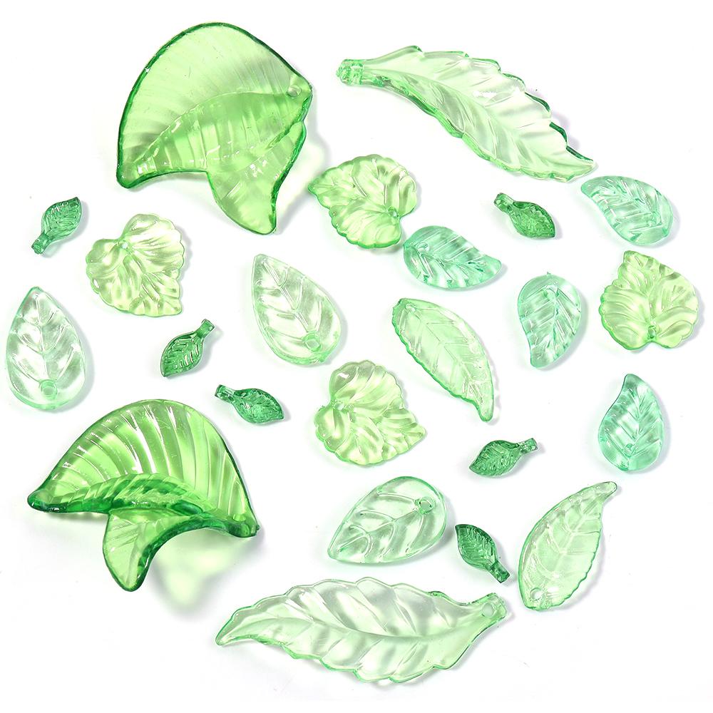 20-200pcs/lot Transparent Green Leaves Beads Loose Acrylic Charms Beads For DIY Pendant Earrings Necklace Jewelry Accessories