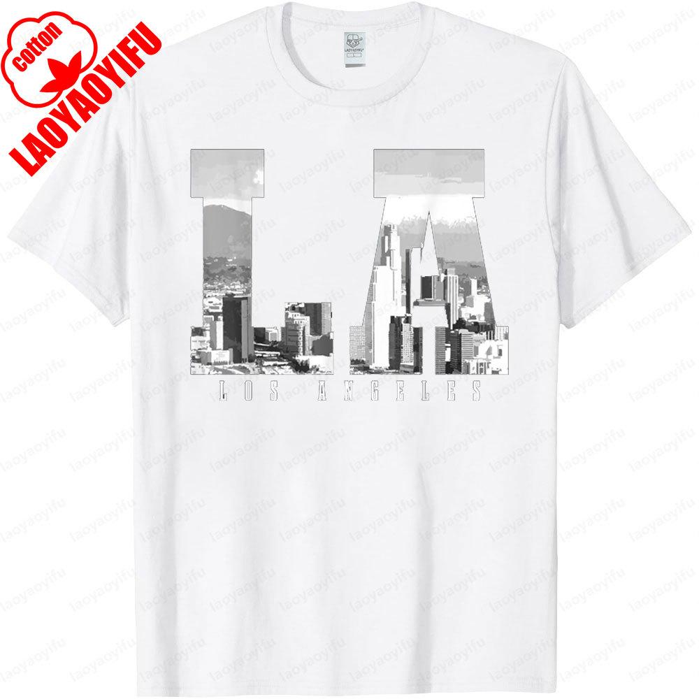 Los Angeles California LA Skyline Pride Black White Vintage TShirt Fashion Classic Tshirt Men Women Casual Summer Short Sleeve