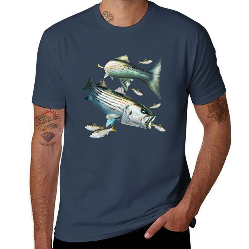 Striped Bass Chasing Unisexhaden Tshirt All Match Print Short Sleeve Top
