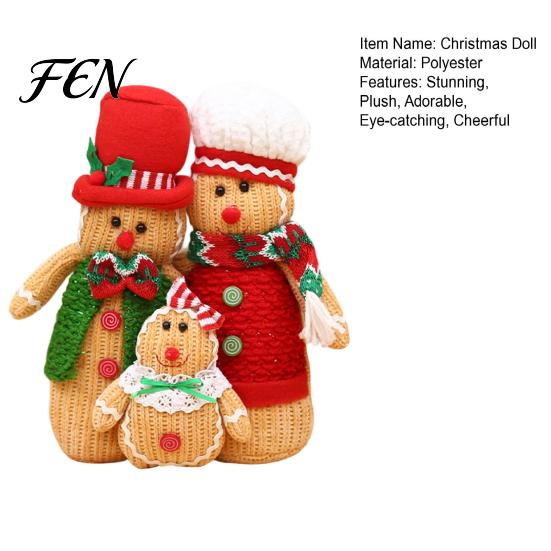 Window Display Christmas Accents Plush Gingerbread Man Figures with Hat Scarf, Cute Stuffed Family Soft Textured Figurines of 3 Ornament for