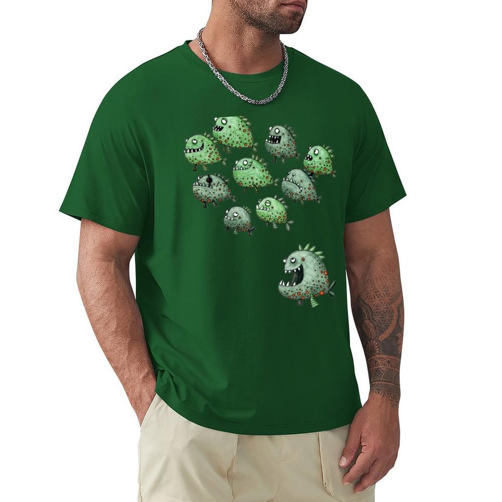Swarm Of Piranhas T-Shirt Korean Fashion Anime Stuff Summer Tops Man Clothes Mens White T Shirts