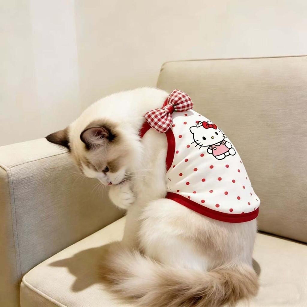 Summer Pet Cat Clothes Foreign Love Cartoon Printed Suspender Vest Bow Small Dog Universal