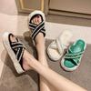 Slippers Women's Summer Outer Wear 2025 New Green Cross-dissolved Thick-bottomed Pearls with Skirt Sandals