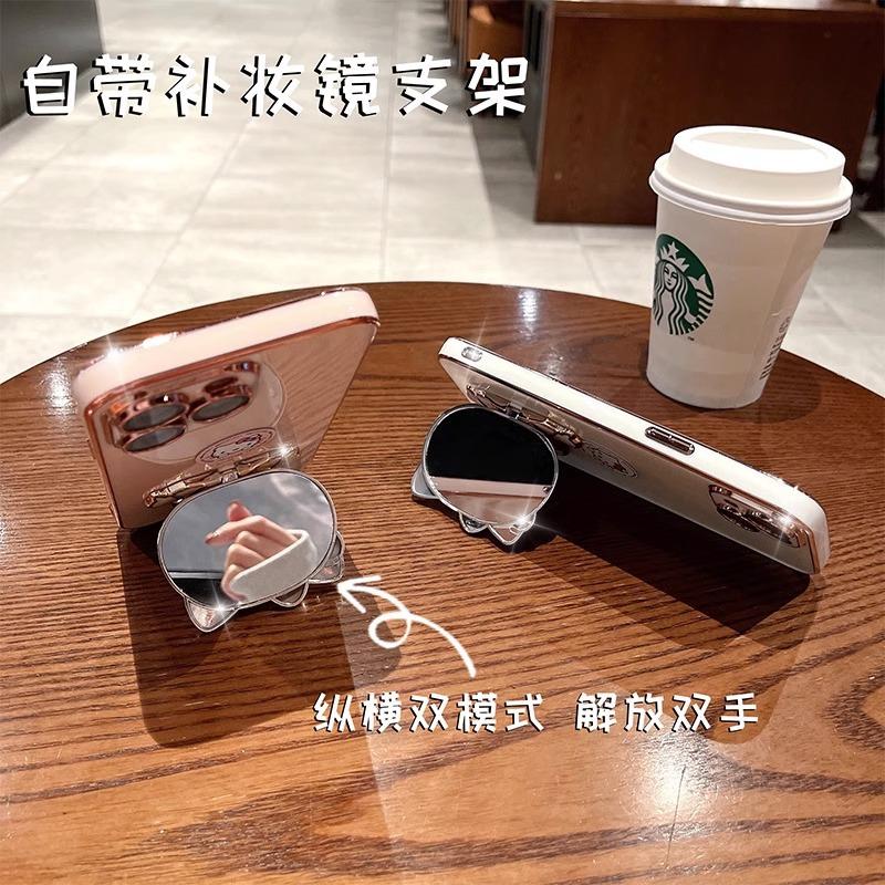 Honor 111 mobile phone case electroplated cat bracket makeup mirror Honor Power silicone soft case protective cover batch