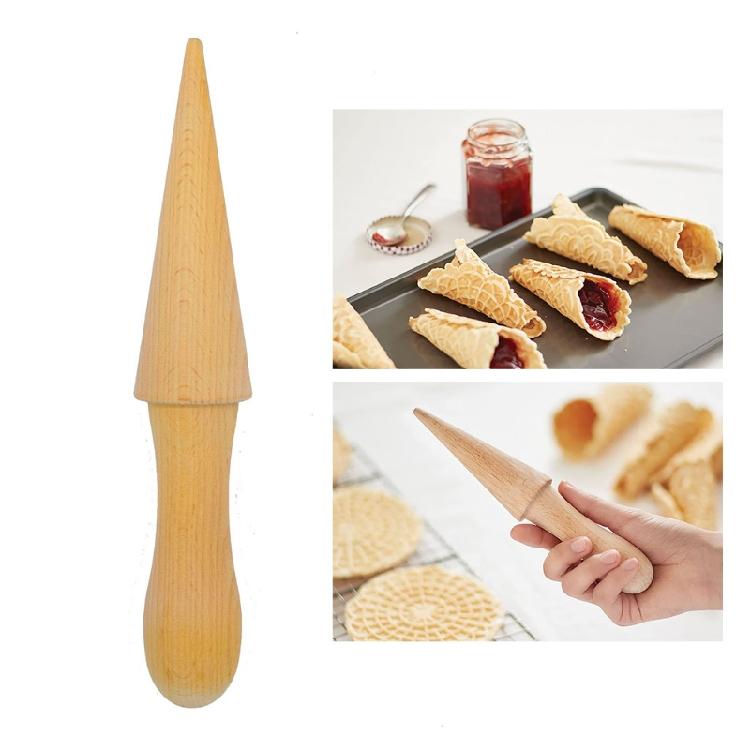 Eco-Freindly Natural Beech Wood Pizzelle Cone Roller Easy to Operate Housewares