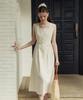 ADAUL Classic Pintuck Line Ribbon Long Dress - Natural
