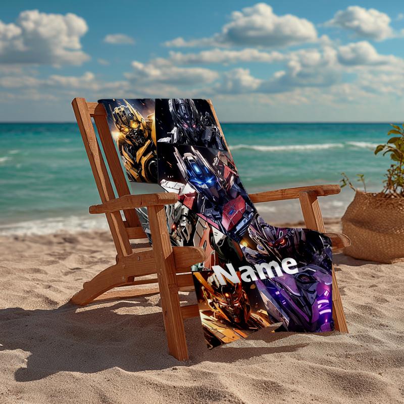 Custom Name Ultra-Soft Beach Towel with Transformers Theme,Ideal for Pool - Camping, Diving - Perfect Travel Essential, Vibrant Beach Towel.