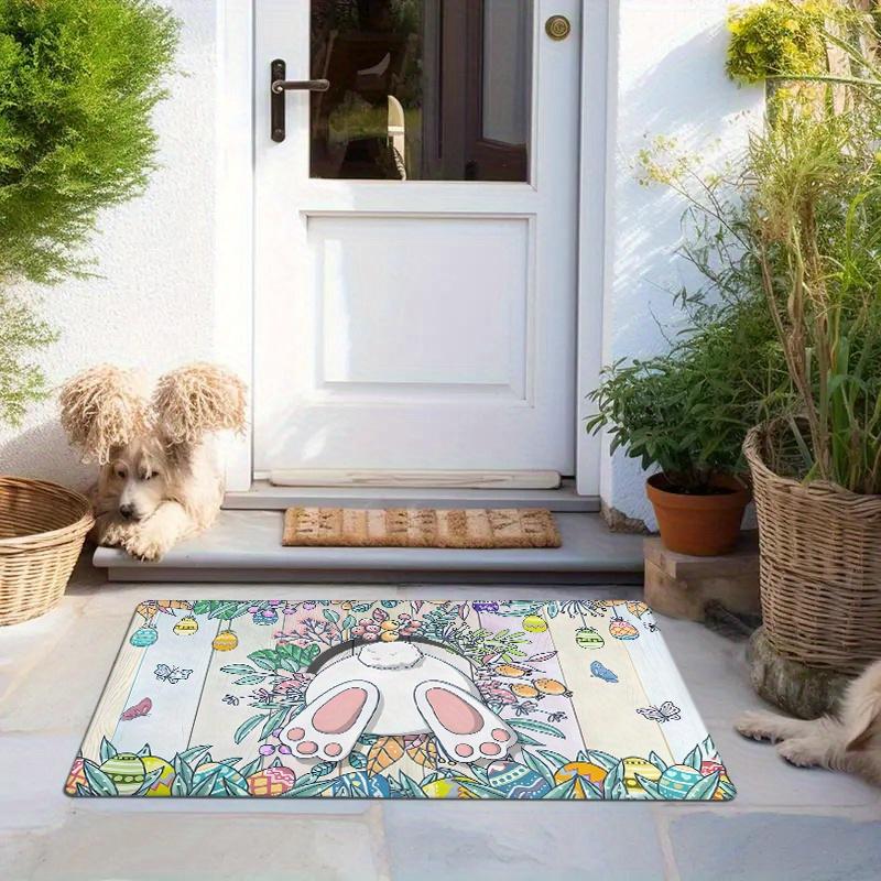 1pc Easter Bunny & Egg Door Mat - Soft Polyester, Non-Slip, Absorbent Floor Mat with Vibrant Spring Design, Machine Washable for