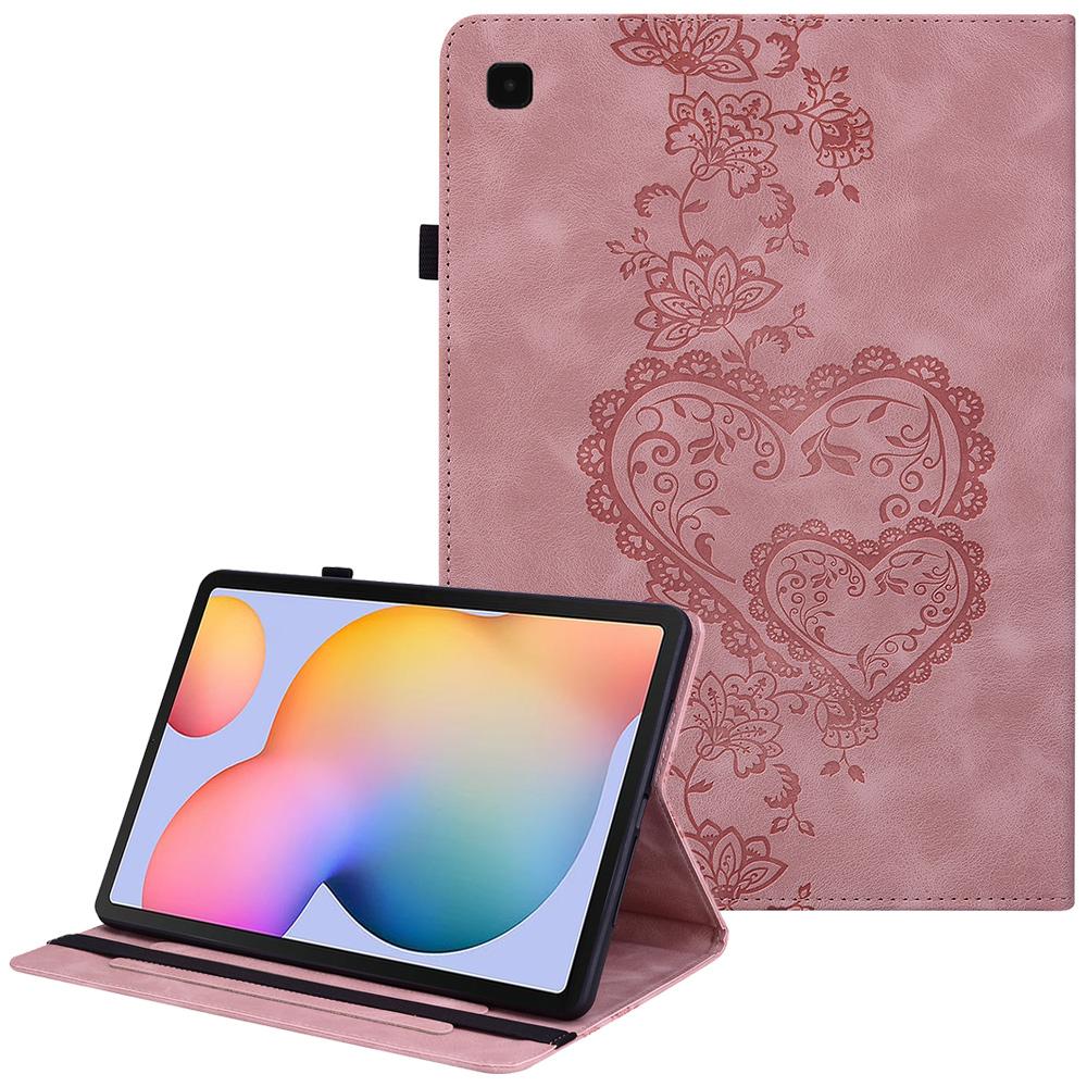 For Samsung Galaxy Tab S6 Lite (2024)/(2022) (SM-P610/615) Leather Case Heart Imprint Foldable Stand Card Slot Stylus Holder Tablet Cover