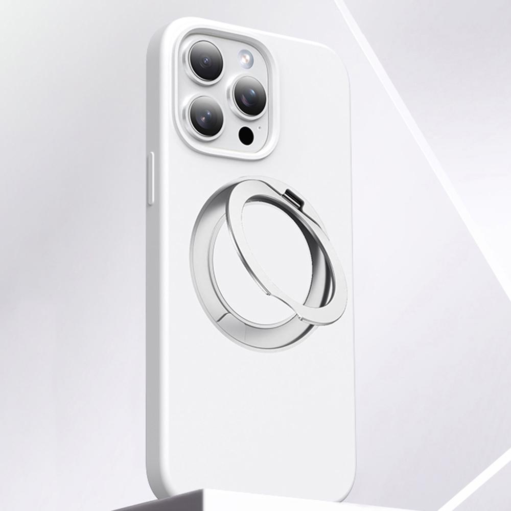 For iPhone 15 Pro Max Case Rotating Kickstand Liquid Silicone + PC Phone Cover E