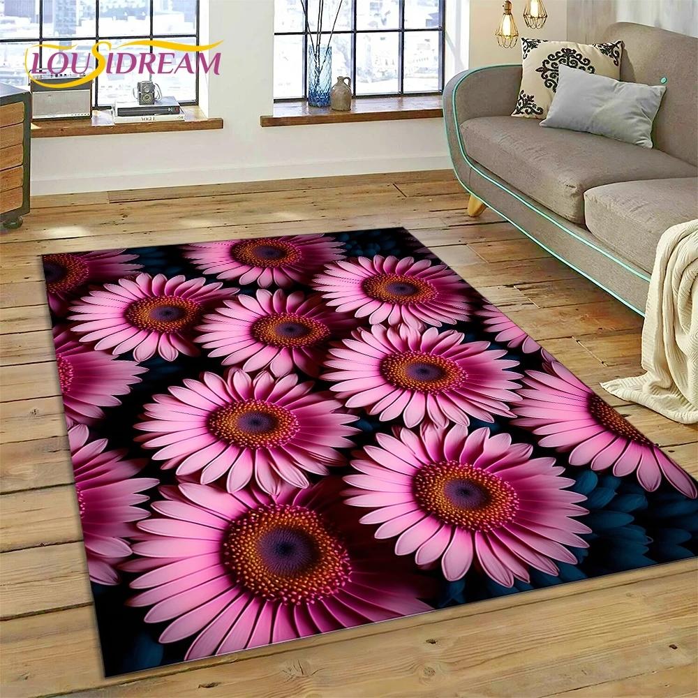 3D Dream Sun Flowers Nordic Daisy Carpet Rug for Bedroom Living Room Home Sofa Decoration,Children Game Large Decor Floor Mat