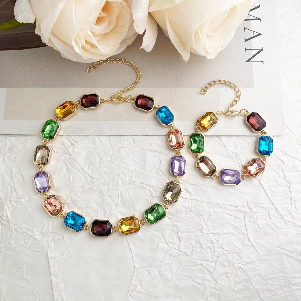 Spring/Summer Colorful Diamond Choker - Women's High-End, Versatile Design Clavicle Necklace