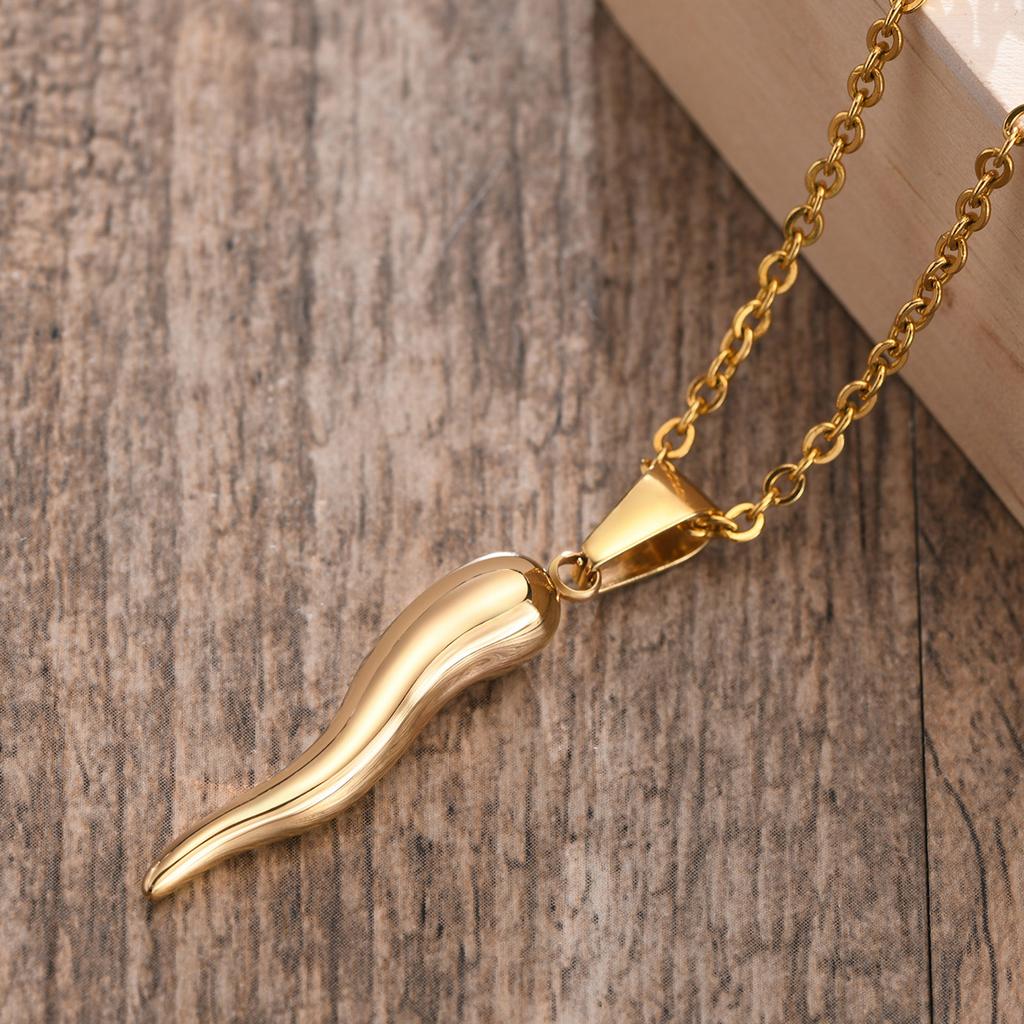 Halsband med Hänge i Rostfritt Stål, Italiensk Horn, för Män Smycken, Mode Chic Kedjor Halsband
