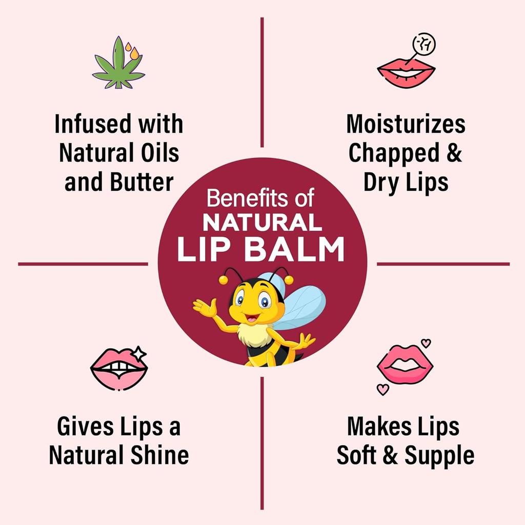 Babyorgano Natural Lip Balm I Non Sticky I Protects Moisturize & Nourishes Dry Chapped Lips I Shea & Cocoa Butter Strawberry Flavor 8Gm, 1 Count, Pink