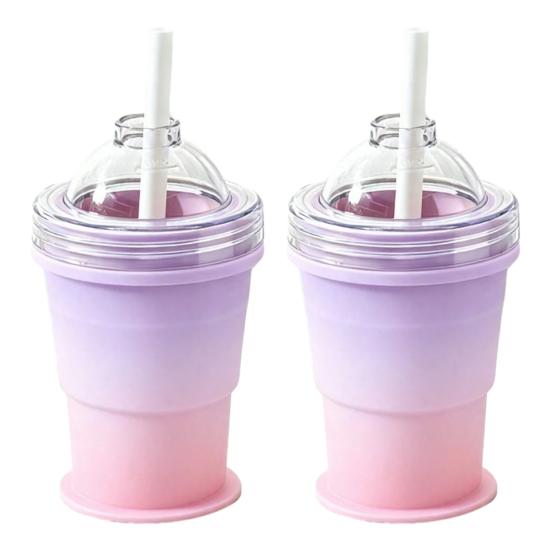 Ice Ball Cup with Lid And Straw, 2-in-1 Foldable Silicone Ice Maker And Drinking Cup, Portable Iced Beverage Cup for Travel And Outdoor Use