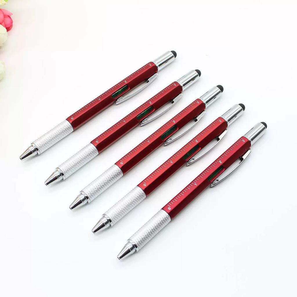 5pcs 6-in-1 Multifunctional Pen with Touch Screen Stylus, Screwdriver, Ruler, and Level Gauge