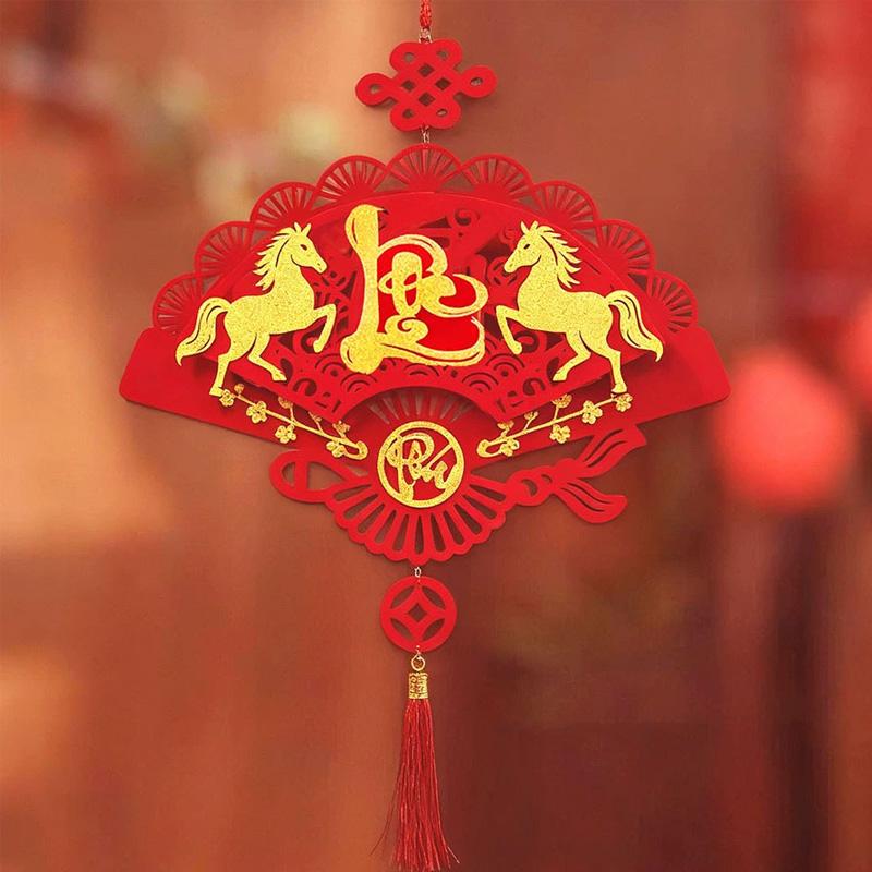 1PC Blessing Good Fortune Vietnamese Luck Red Lunar New Year Hangable Decor Fan Ornament Vietnamese Letters Tassels