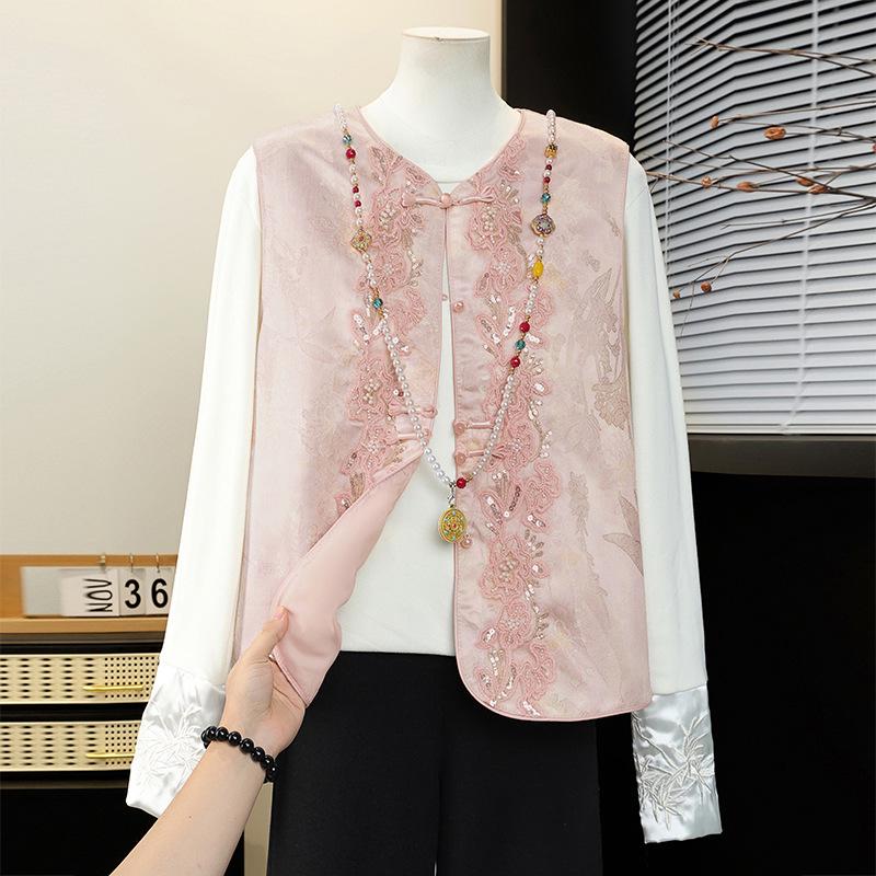 

Spring 2026 New Chinese National Style Pink Embroidered Cardigan Vest for Young and Middle-aged Women L (suitable for 115-135 jin) рожевий