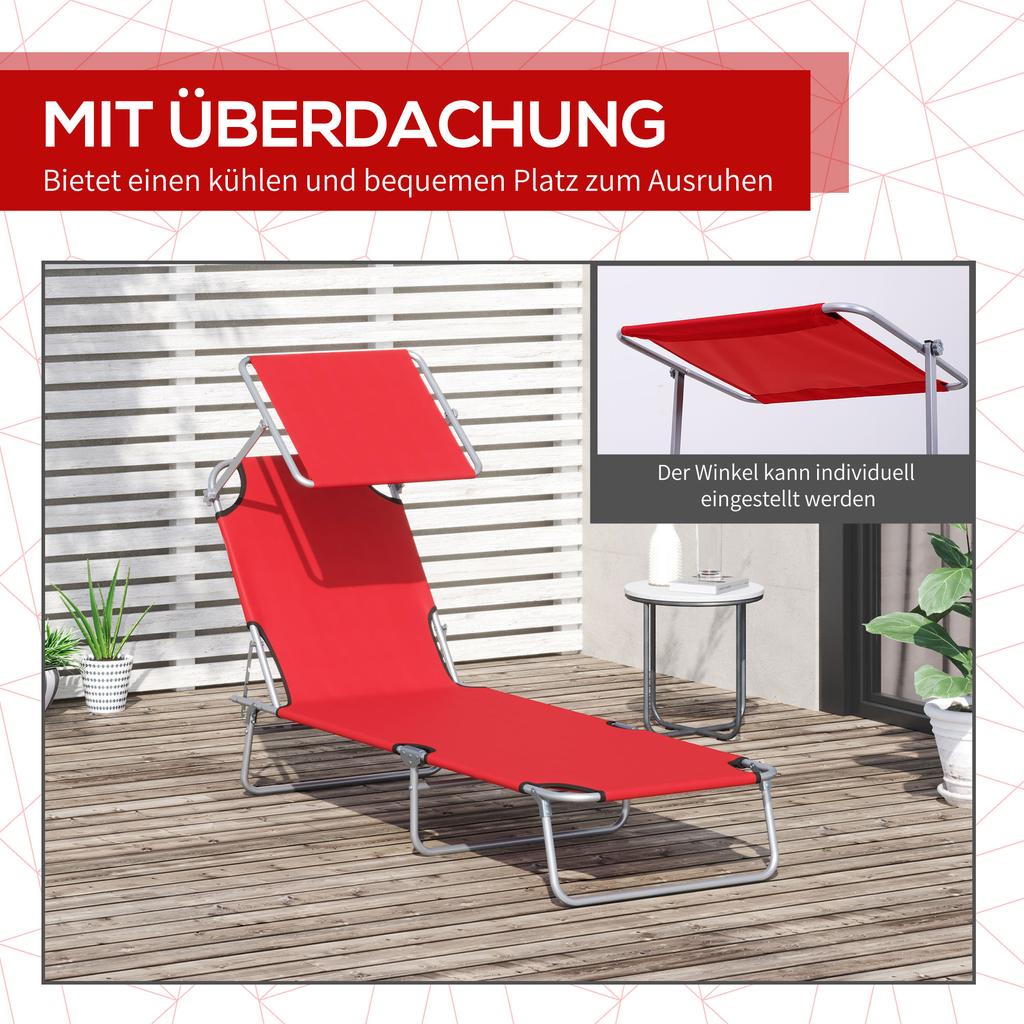 Folding Sun Lounger, Lounge Chairs Reclining Sleeping Bed with Adjustable Sun Shade Awning for Beach, Patio